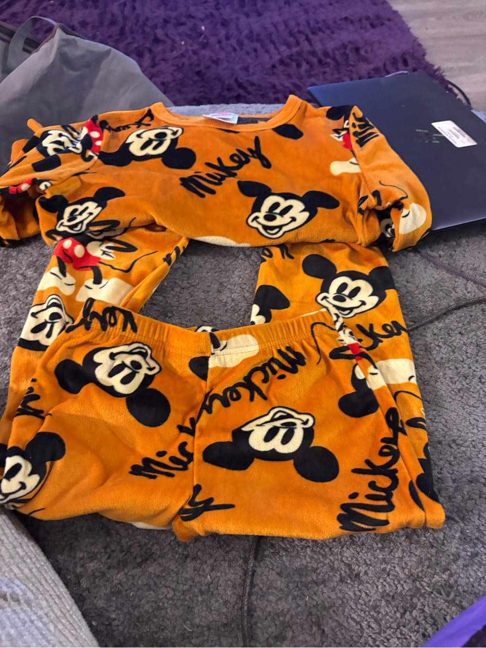 Disney Orange Mickey Mouse Fleece Pajama Set